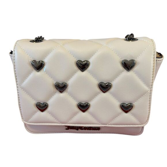 Juicy Couture Handbags - Juicy Couture Off White Quilted Crossbody w/Gun Metal Hearts & Shoulder Strap.